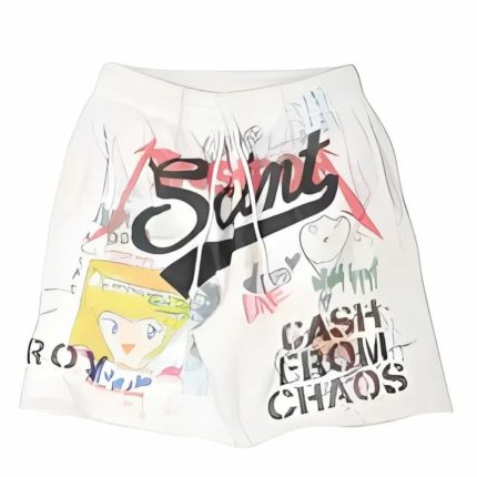 saint black logo shorts front view
