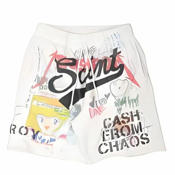 Saint Black Logo Shorts Front saint black logo shorts front view